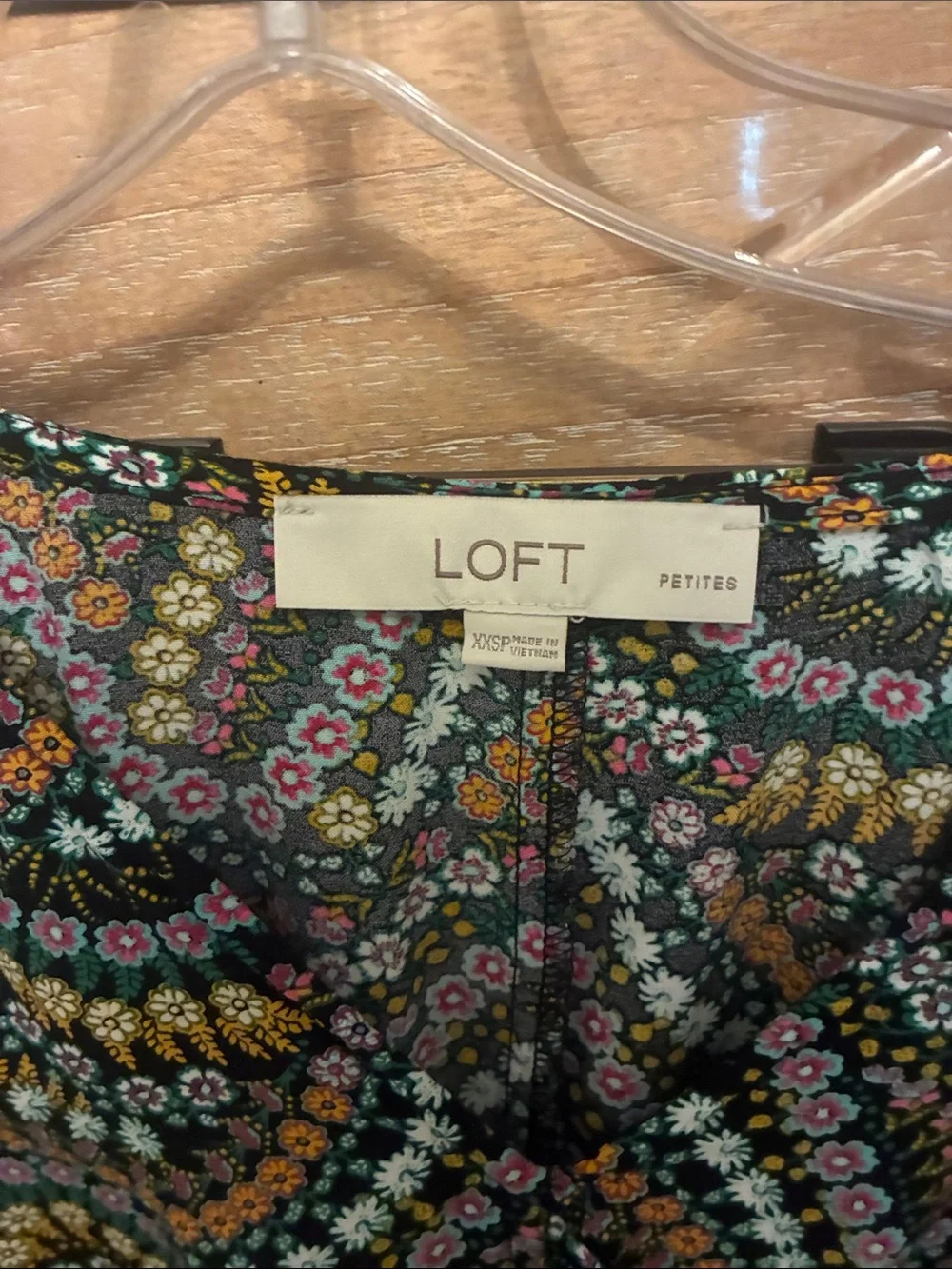 LOFT Petite Black Floral Wave-Print Wrap Dress